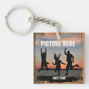 RUSTIC FAMILY HAPPY MOMENTS PHOTO MEMORIES KEYCHAIN