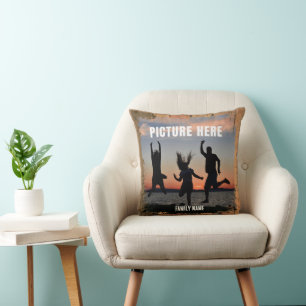RUSTIC FAMILY HAPPY MOMENTS PHOTO MEMORIES THROW PILLOW