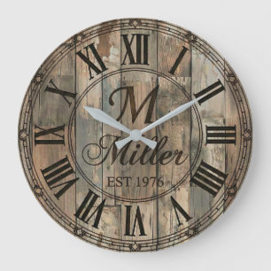 Rustic Family Monogram Wall Clock   Wood-Look 