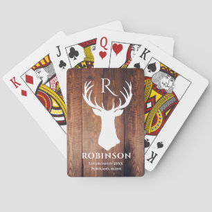 Rustic Family Monogram Wood Styled Deer Antler Playing Cards