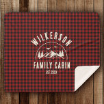 Rustic Family Name Cabin Cottage Retro Red Plaid Sherpa Blanket<br><div class="desc">Rustic modern sherpa blanket with a trendy forest mountain range design with pine trees,  woods,  and birds surrounded by your custom family name on printed red buffalo plaid background,  a personalizable name of your cottage,  cabin,  lake house,  or any other,  as well as the year established.</div>