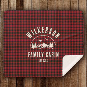 Rustic Family Name Cabin Cottage Retro Red Plaid Sherpa Blanket
