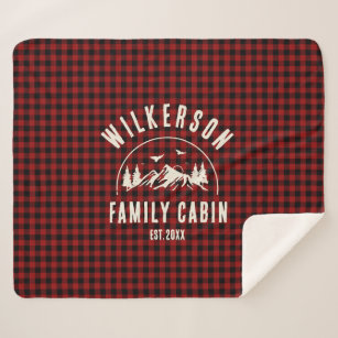 Rustic Family Name Cabin Cottage Retro Red Plaid Sherpa Blanket