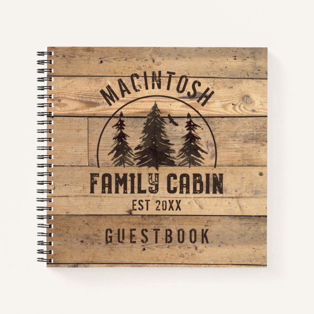 Rustic Family Name Cabin Forest Trees Guestbook Notebook (Front)