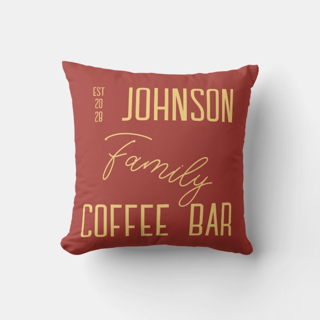 Rustic Family Name Kitchen Coffee Throw Pillow (Front)