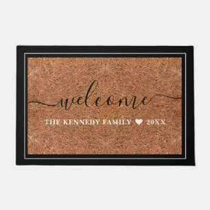 Rustic Family Name Personalized Welcome Coir Doormat