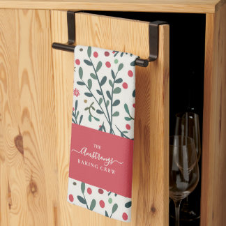 Rustic Family Name Woodland Christmas Pattern Kitchen Towel