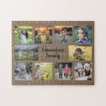 Rustic family photo collage monogram name jigsaw puzzle<br><div class="desc">Family photo collage of 10 photos monogrammed jigsaw puzzle.
You can personalize it and add your most beautiful photos and name. Great fun !</div>