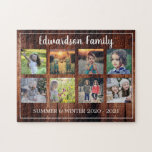 Rustic family photo collage monogrammed 8 photos jigsaw puzzle<br><div class="desc">Family photo collage of 8 photos monogrammed jigsaw puzzle.
You can personalize it and add your most beautiful photos and name and text. Great fun !</div>