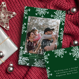 Rustic family photo Merry Christmas together green Holiday Card