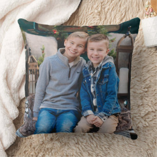 Rustic Family Photo Two Sided Christmas Throw Pillow