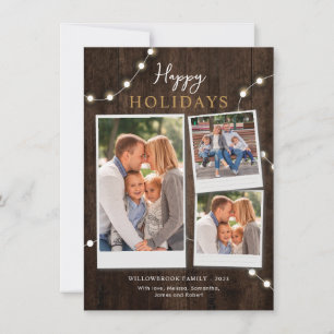 Rustic Family Photos Christmas Wood Look Holiday Card