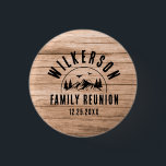 Rustic Family Reunion Cabin Retro Cool Wood 1 Inch Round Button<br><div class="desc">Rustic custom modern family reunion button with a trendy forest mountain range design with pine trees,  woods,  and birds surrounded by your custom family name,  a personalizable name of your celebration,  as well as the date of the gathering.</div>