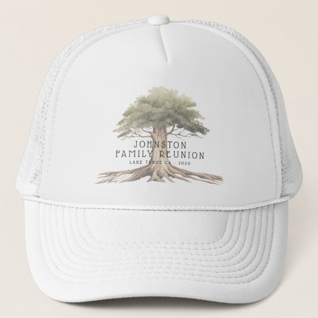 Rustic Family Reunion Picnic Vintage Tree Trucker Hat (Front)