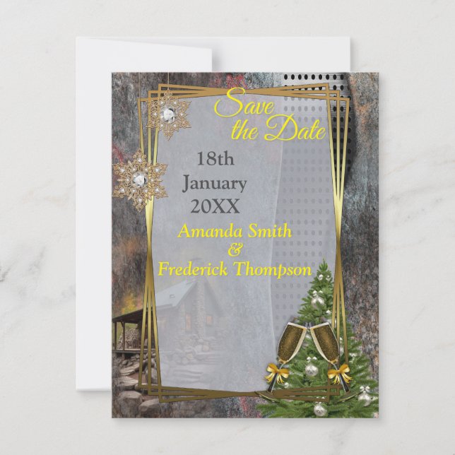 Rustic Family Stone Cabin Announcement (Front)