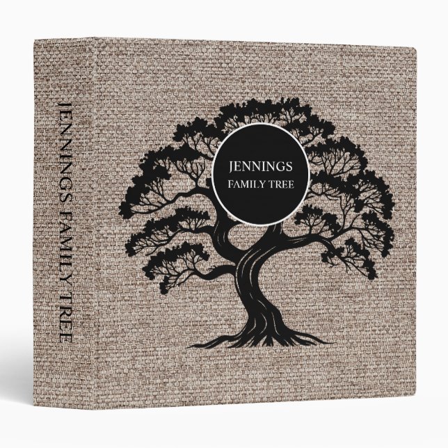 Rustic Family Tree Genealogy Brown Burlap Binder (Front/Spine)