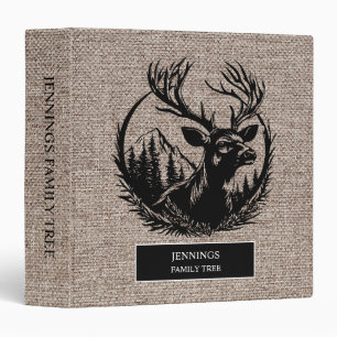 Rustic Family Tree Genealogy Deer Antlers Burlap Binder