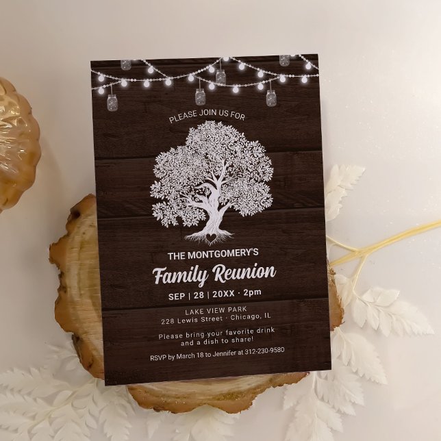 Rustic Family Tree String Lights Barbecue Reunion  Invitation (Creator Uploaded)