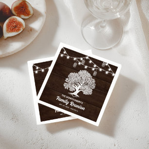 Rustic Family Tree String Lights Barbecue Reunion  Napkin