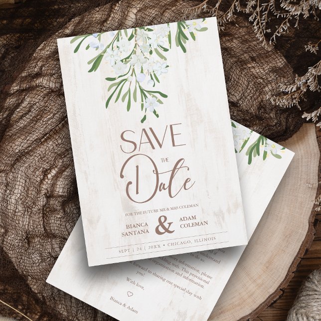 Rustic Fancy Botanical Branches Wood Background Save The Date (Creator Uploaded)