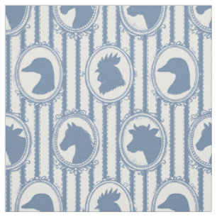 Rustic Farm Animal Barnyard Ticking Stripe - Blue Fabric
