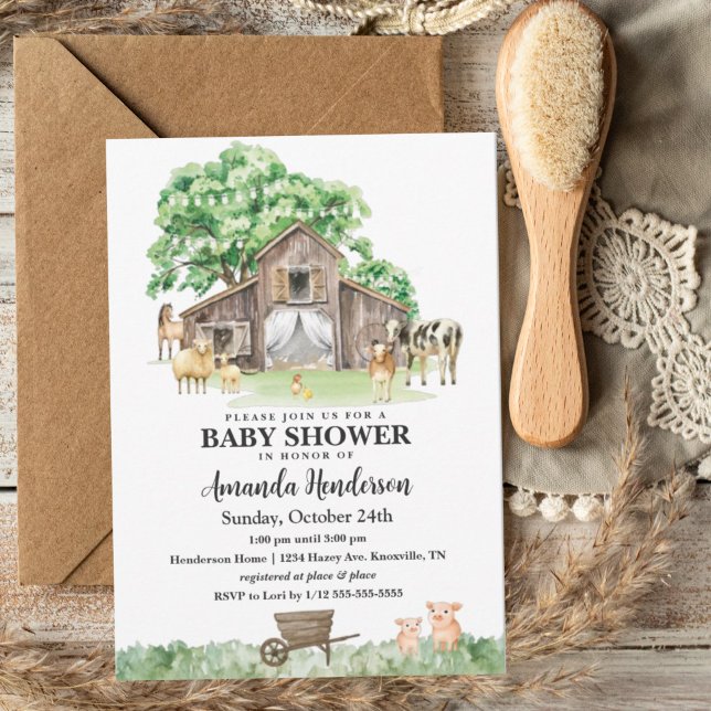 Rustic Farm Animal Gender Neutral Baby Shower Invitation (Creator Uploaded)