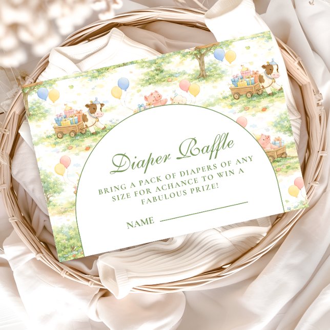 Rustic Farm Animals Pastel Diapper Raffle Enclosure Card (Creator Uploaded)