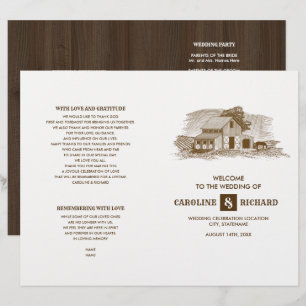 Rustic Farm Barn Wood Wedding Folded Program
