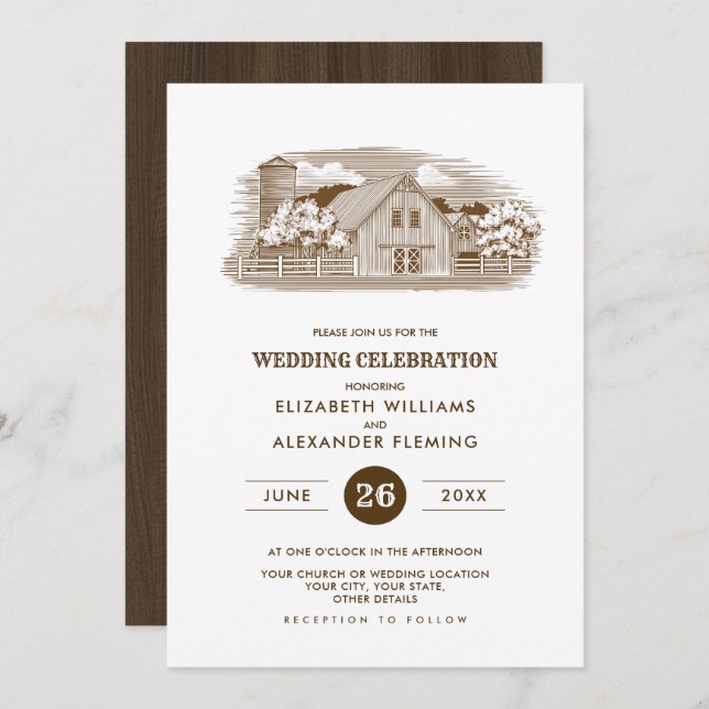 Rustic | Farm | Barn Wood Wedding Invitations (Front/Back)
