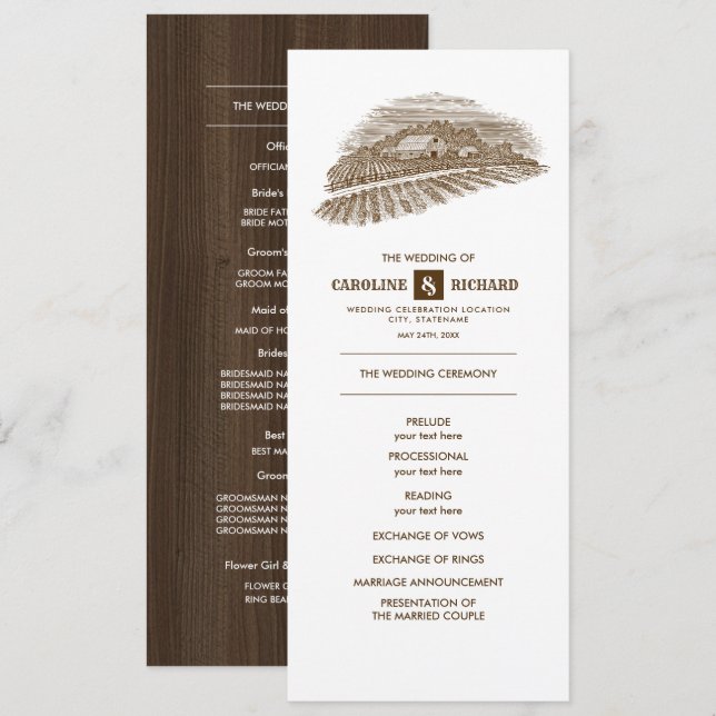 Rustic Farm, Barn Wood Wedding Program (Front/Back)