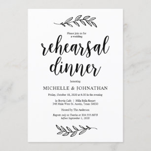 Rustic Farm Black Script, Wedding Rehearsal Dinner Invitation
