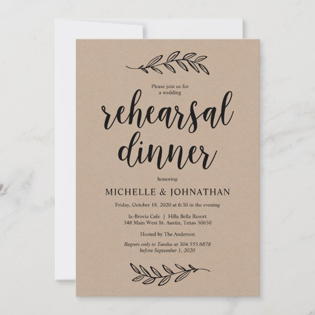 Rustic Farm Brown Kraft, Rehearsal Dinner Invitation (Front)