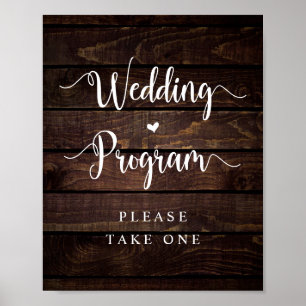 Rustic Farm Country Wood, Black, Wedding Program Poster