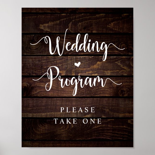 Rustic Farm Country Wood, Black, Wedding Program Poster (Front)