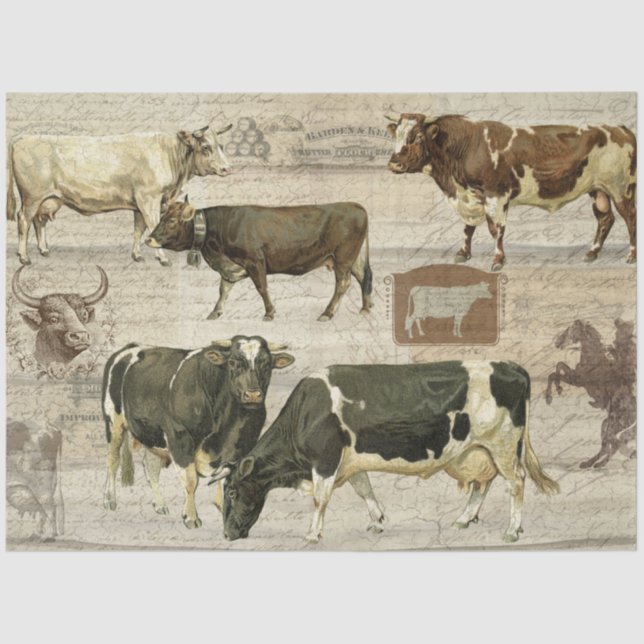 Rustic Farm Cow Cattle Farmhouse Wooden Decoupage Tissue Paper (Front)