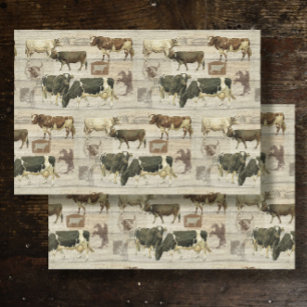 Rustic Farm Cow Wooden Farmhouse Pattern Decoupage Tissue Paper