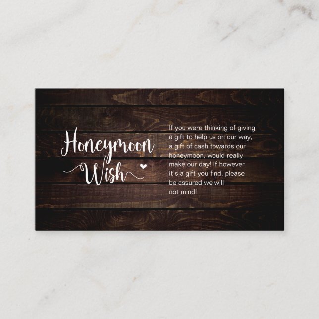 Rustic Farm Dark Wood, Honeymoon Wish Enclosure Card (Front)