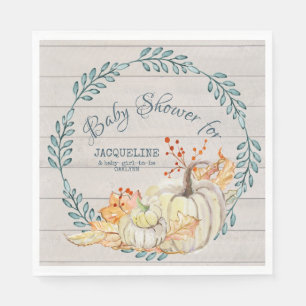 Rustic Farm Fall Wreath n Pumpkin Baby Shower Napkin