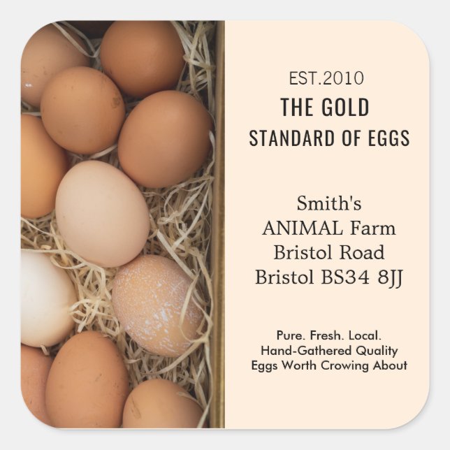 Rustic Farm Fresh Egg Labels, Personalized Chicken Square Sticker (Front)
