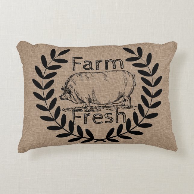 Rustic Farm Fresh Hog and Laurels Decorative Pillow (Front)