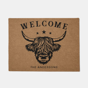 Rustic Farm Highland Cow Family House Doormat