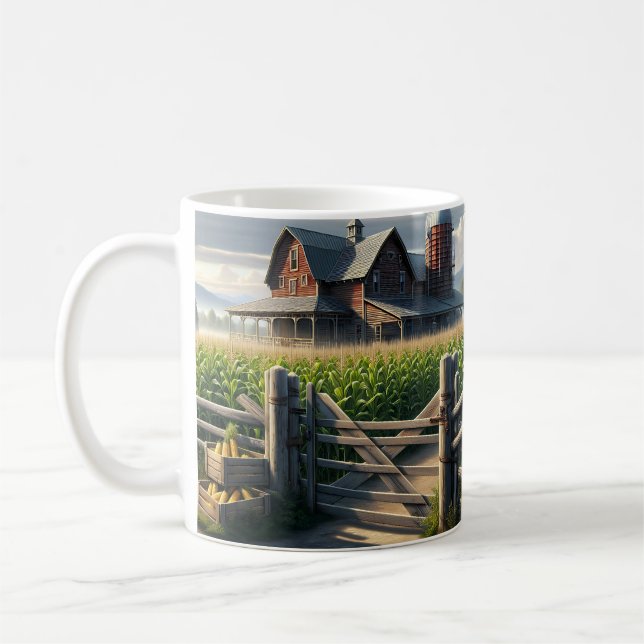 Rustic Farm House with a Cornfield Ai Art Coffee Mug (Left)