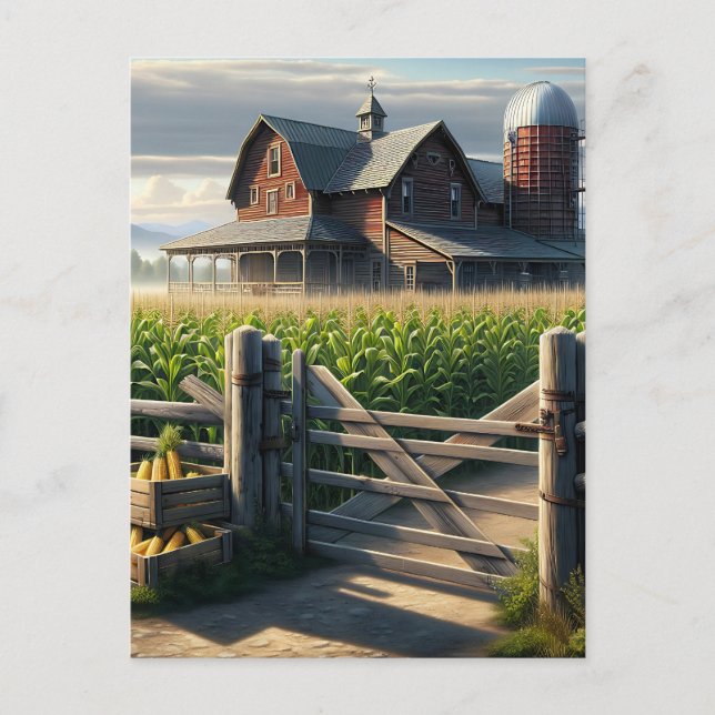 Rustic Farm House with a Cornfield Ai Art Postcard (Front)