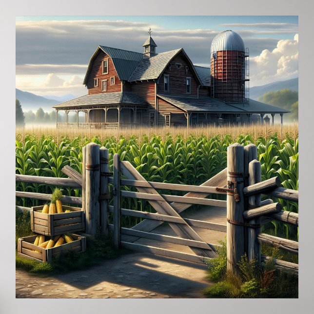 Rustic Farm House with a Cornfield Ai Art Poster (Front)