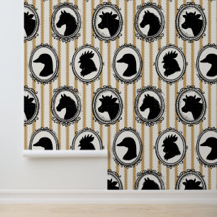 Rustic Farm Kitchen Barnyard Black & Khaki Stripe Wallpaper