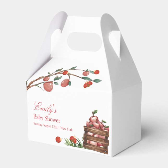 Rustic Farm Ladybug Apple Girl Baby Shower Favor Box (Front Side)