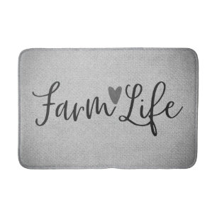 Rustic Farm Life Grey Burlap Texture Whimsical Bath Mat
