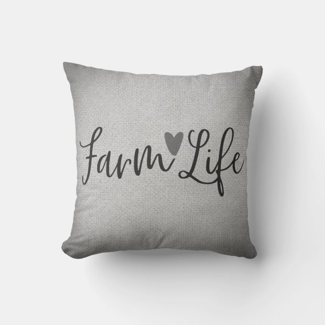 Rustic Farm Life Grey Burlap Texture Whimsical Throw Pillow (Front)