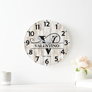 Rustic Farm Life Monogram Large Clock