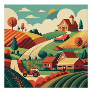 Rustic Farm Life Panorama Poster